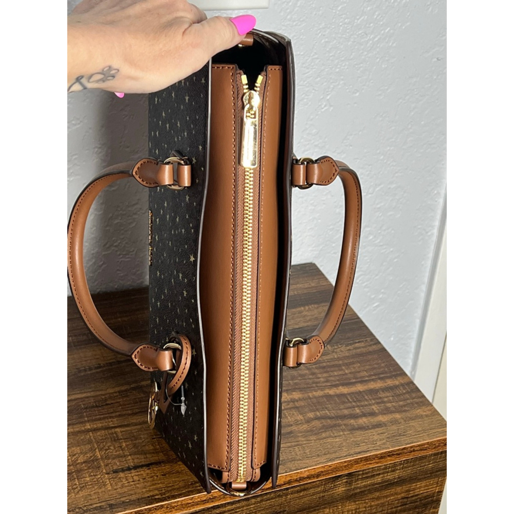 Michael Kors Arden Medium Brown Satchel with Gold Hardware & Star Pattern - Picture 8 of 13